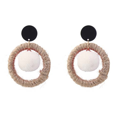 Vintage White Round Shape Decorated Pom Earrings