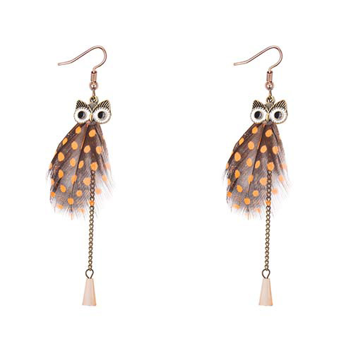 Lovely Khaki Owl Shape Decorated Long Earrings