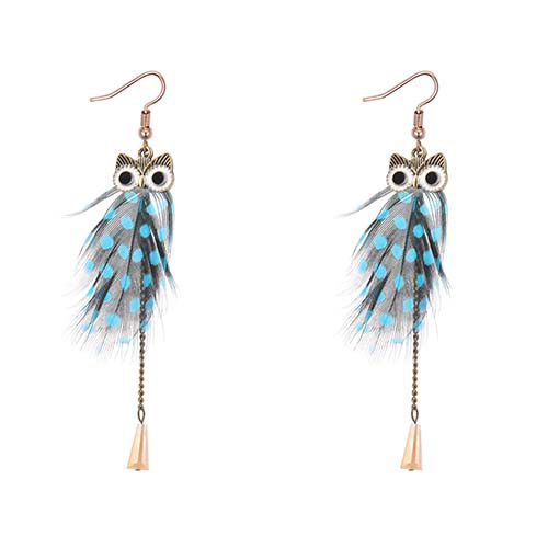 Lovely Blue Owl Shape Decorated Long Earrings