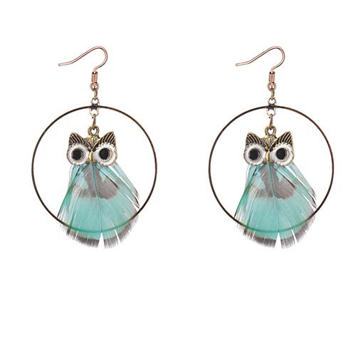 Lovely Blue Owl Shape Decorated Round Earrings