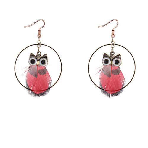Lovely Red Owl Shape Decorated Round Earrings