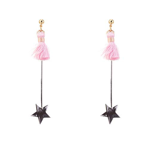 Fashion Pink Star Shape Decorated Tassel Earrings