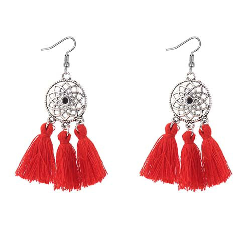Bohemia Pink Hollow Out Decorated Tassel Earrings