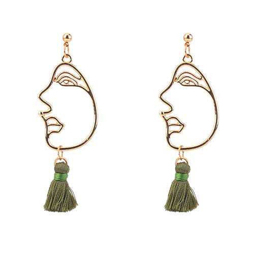 Personality Green Mask Decorated Tassel Earrings