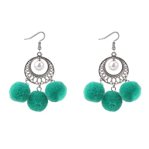 Bohemia Green Hollow Out Decorated Pom Earrings