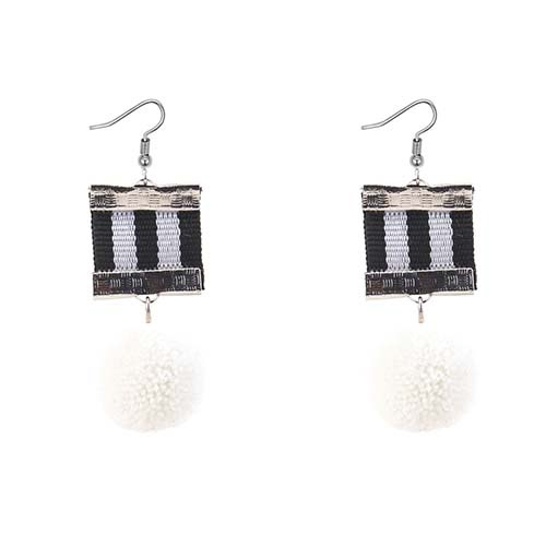 Retro White Color-matching Decorated Pom Earrings