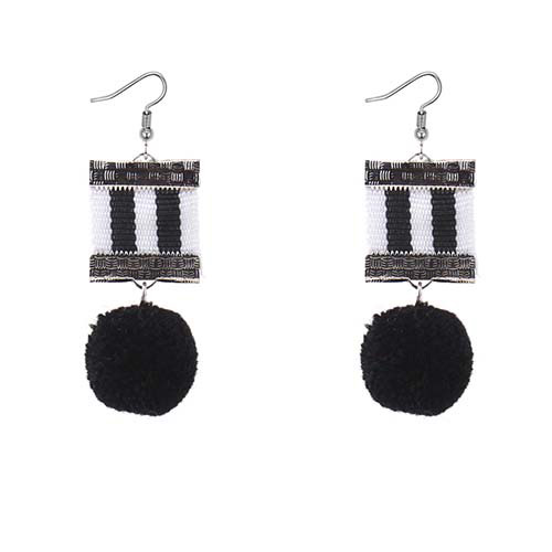 Retro Black Color-matching Decorated Pom Earrings