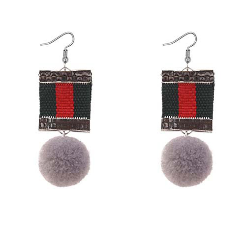 Retro Gray Color-matching Decorated Pom Earrings
