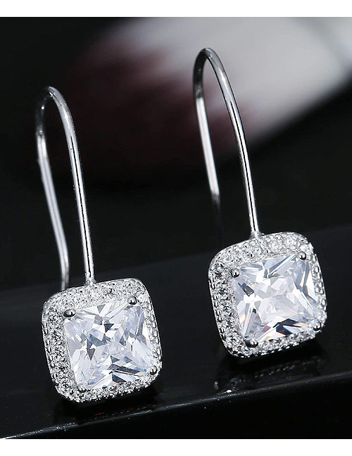 Elegant Silver Color Square Shape Decorated Earrings