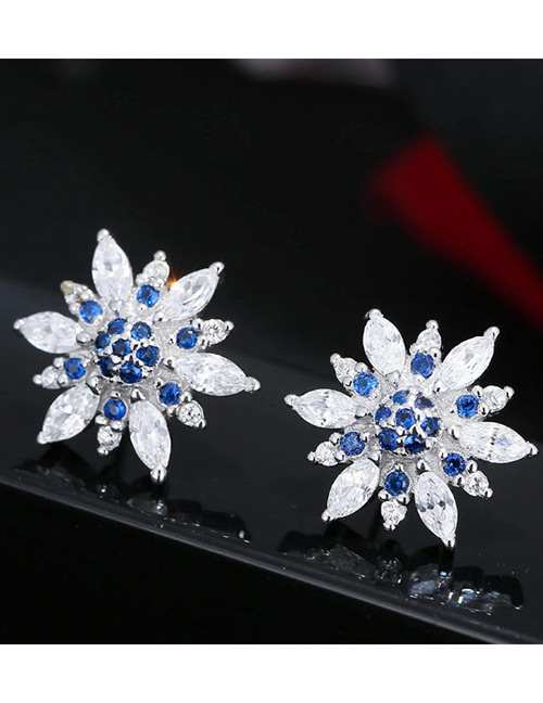 Elegant Silver Color+blue Flower Shape Decorated Earrings