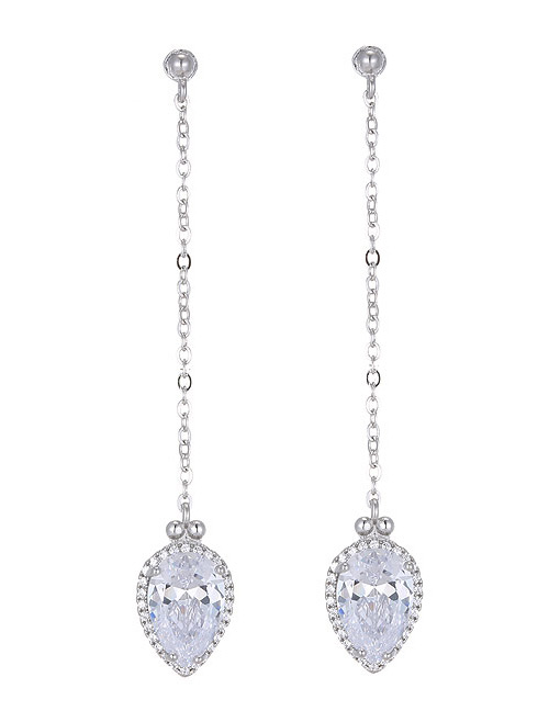Elegant Silver Color Oval Shape Diamond Decorated Earrings