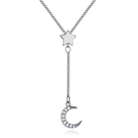 Elegant Silver Color Moon Shape Decorated Necklace