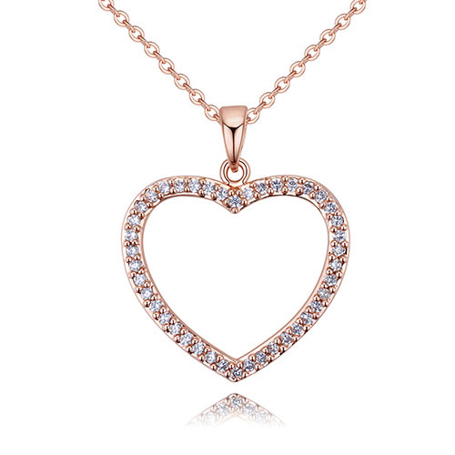 Fashion Rose Gold Color Hollow Out Heart Decorated Necklace