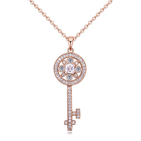 Elegant Rose Gold Color Key Shape Decorated Necklace