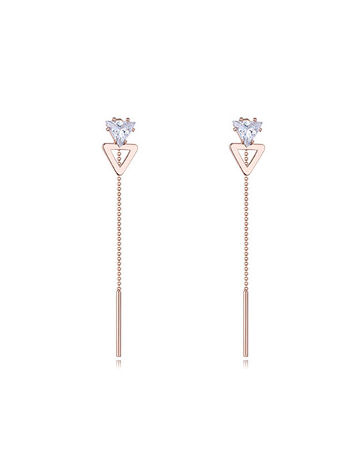 Elegant Rose Gold Triangle Shape Decorated Earrings