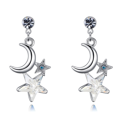 Fashion Silver Color Moon&star Shape Decorated Earings