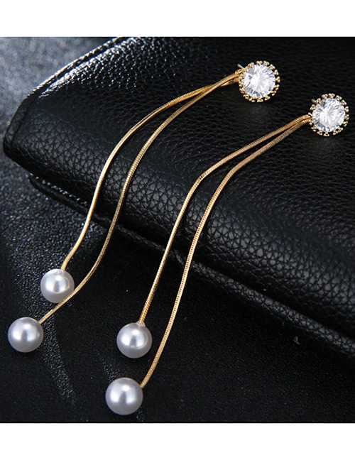 Fashion Gold Color Pearls Decorated Long Tassel Earrings