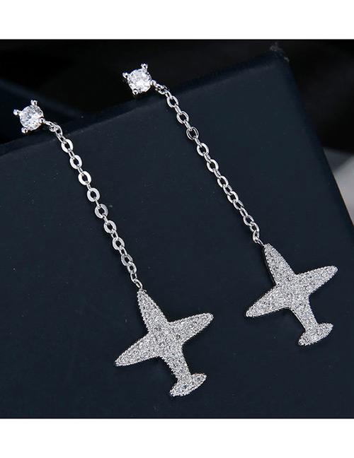 Fashion Silver Color Aircraft Pendant Decorated Pure Color Earrings