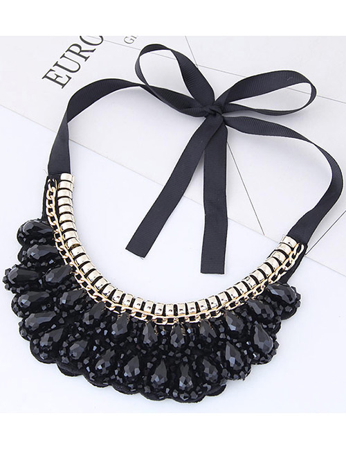 Trendy Black Pure Color Decorated Collar Necklace