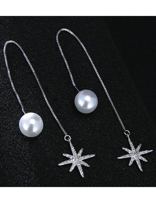 Sweet Silver Color Snowflake&pearls Decorated Long Earrings