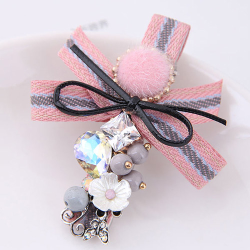 Lovely Pink Bowknot&flower Decorated Hairpin