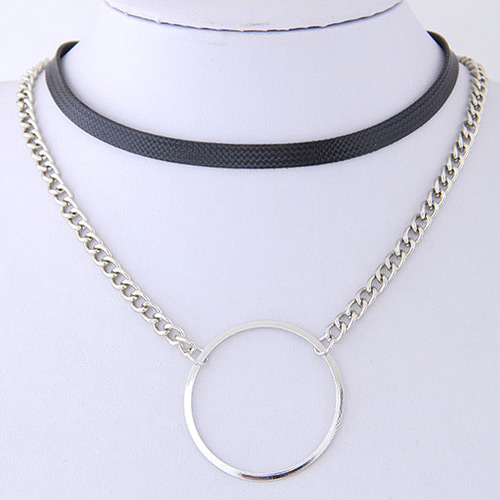 Fashion Silver Color+black Circular Ring Shape Decorated Choker