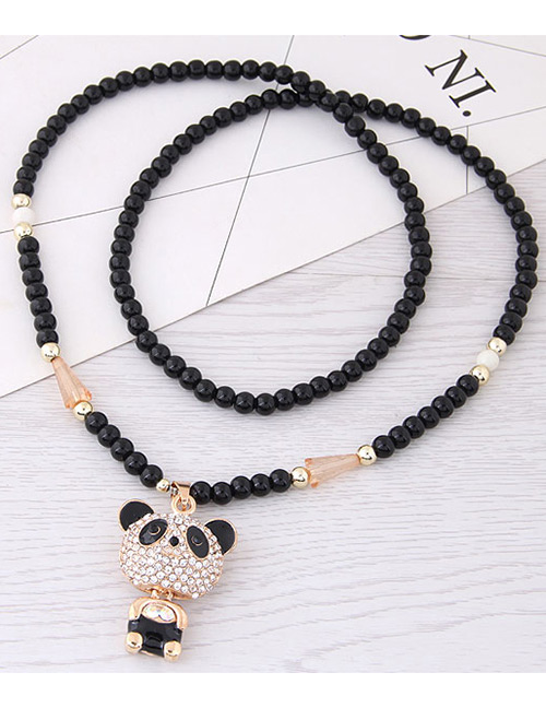 Fashion Gold Color+black Bear Pendant Decorated Long Necklace