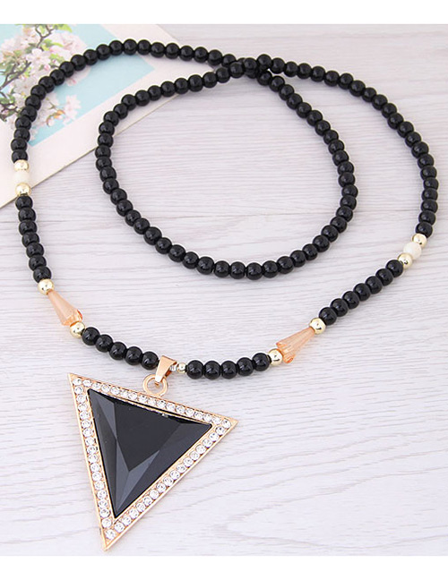 Fashion Black Triangle Shape Decorated Long Necklace