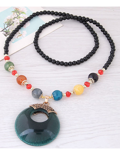 Fashion Dark Green Hollow Out Round Shape Decorated Necklace