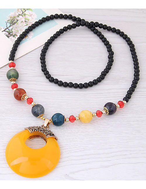 Fashion Yellow Hollow Out Round Shape Decorated Necklace