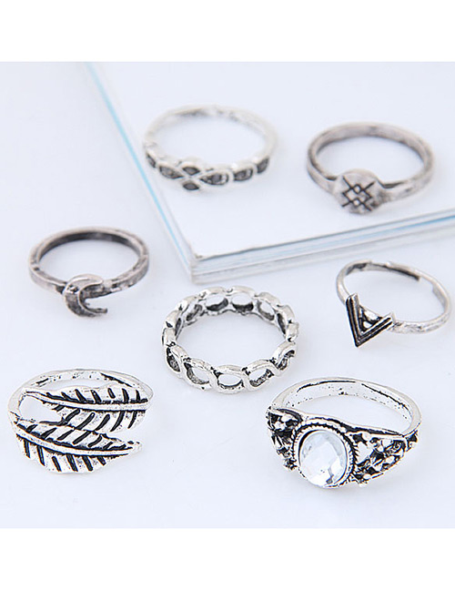Fashion Antique Silver Leaf&flower Shape Decorated Ring (7pcs)