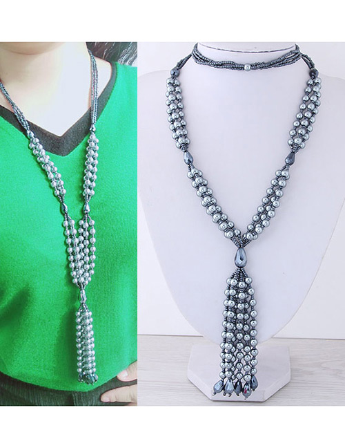 Fashion Silver Color Beads Decorated Tassel Design Necklace