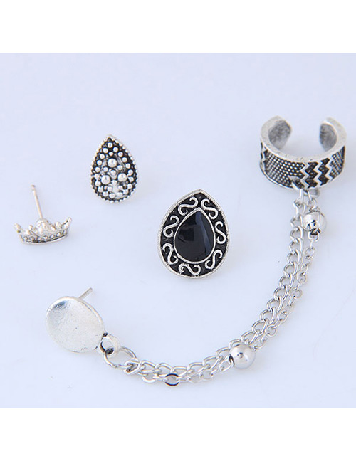 Fashion Antique Silver Crown&chains Decorated Pure Color Earrings (4pcs)