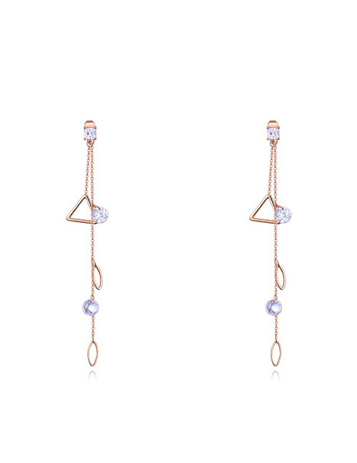 Fashion Rose Gold Triangle Shape Decorated Long Earrings