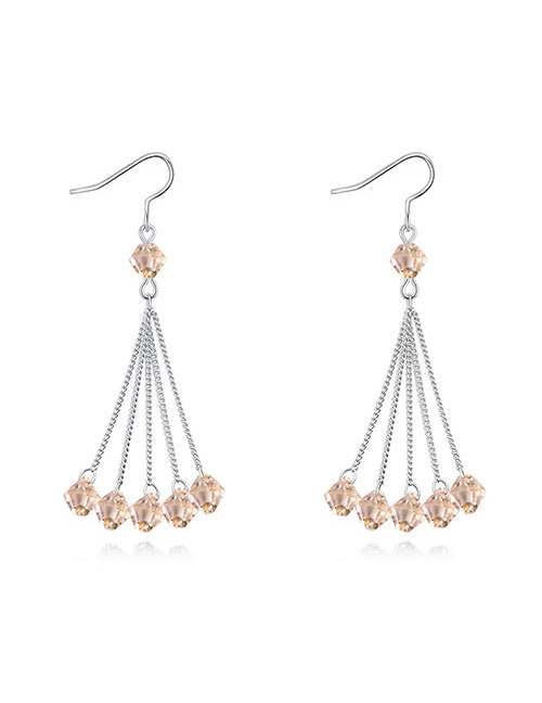 Fashion Champagne Round Shape Decorated Earrings