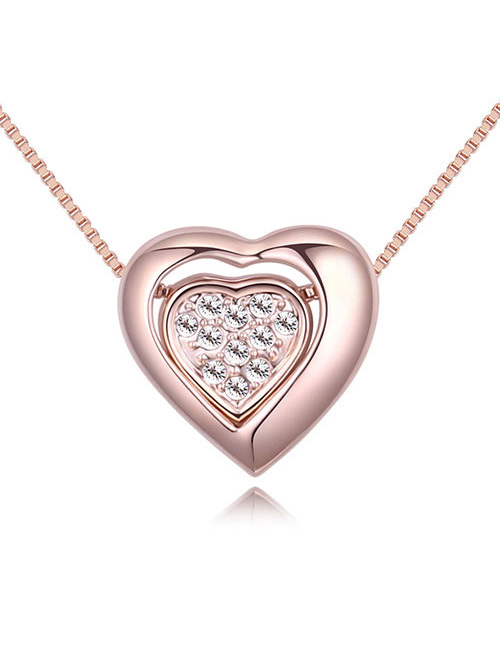 Fashion Rose Gold Double Heart Shape Decorated Necklace