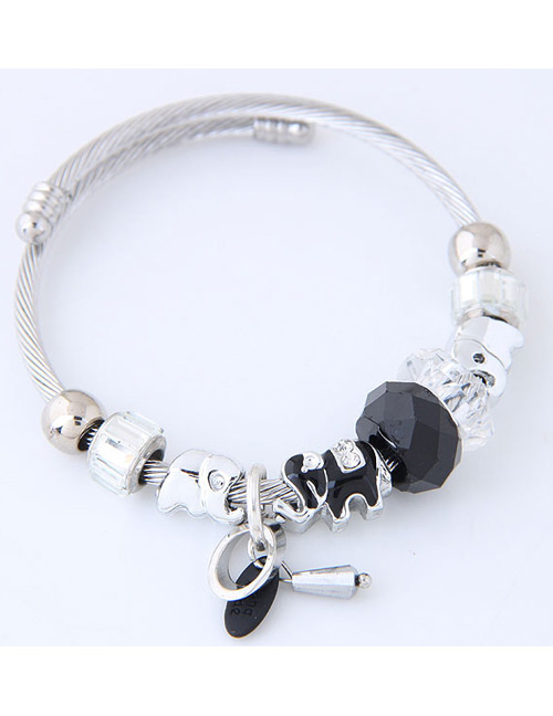 Elegant Black Elephant Shape Decorated Bracelet