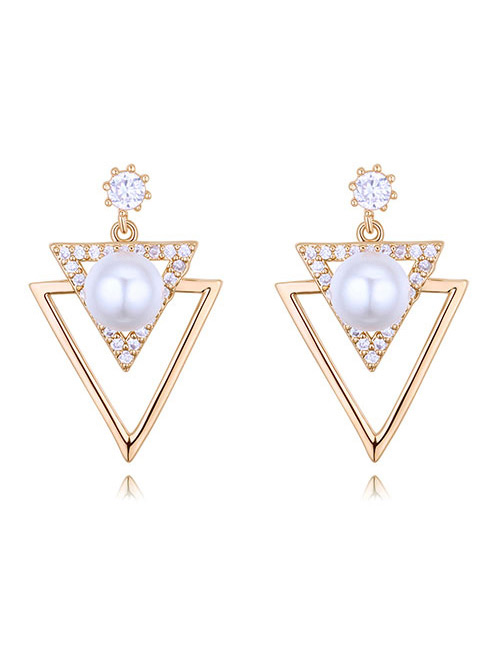 Elegant Gold Color Triangle Shape Decorated Earrings