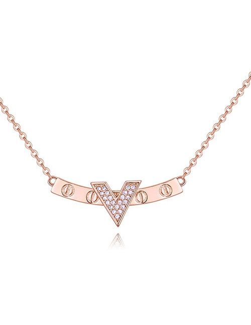 Elegant Rose Gold V Shape Decorated Necklace