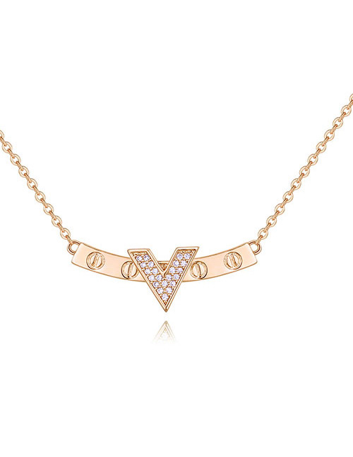 Elegant Gold Color V Shape Decorated Necklace