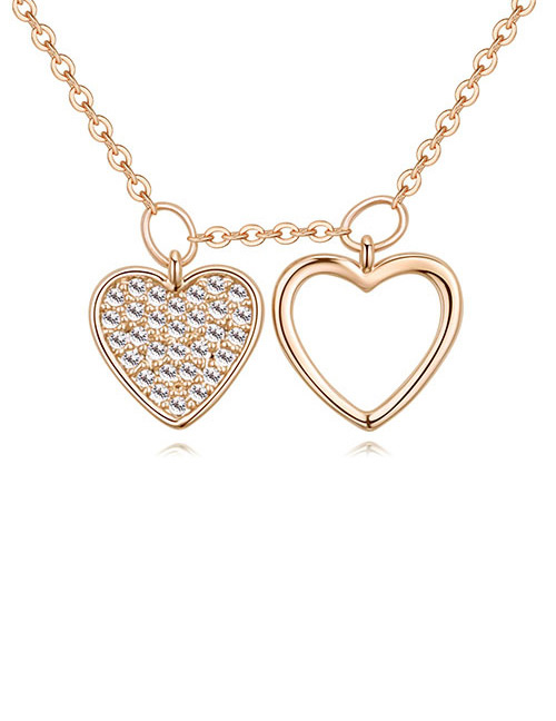 Elegant Gold Color Heart Shape Decorated Necklace