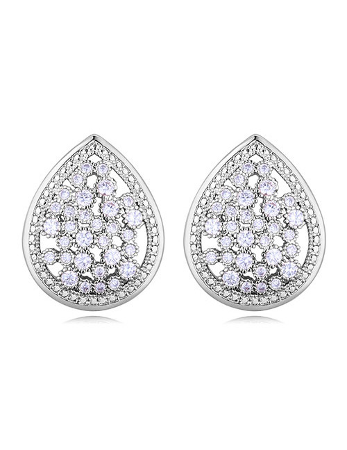 Elegant Silver Color Waterdrop Shape Decorated Earrings