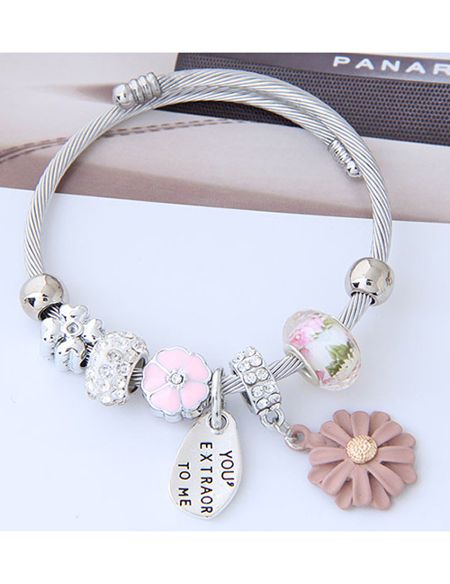 Fashion Pink+silver Color Flower Shape Decorated Bracelet