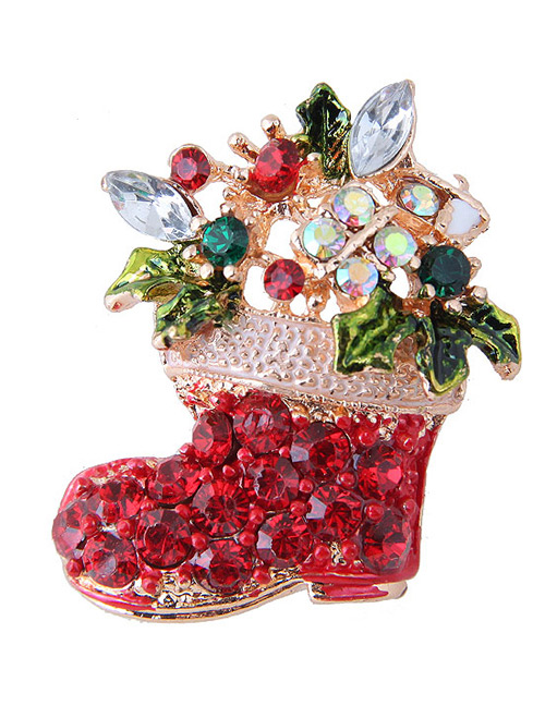 Fashion Red Boots Shape Decorated Christmas Brooch