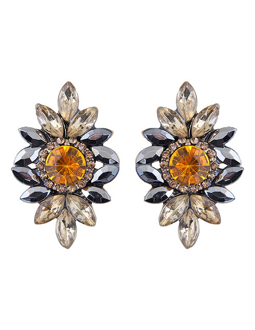 Fashion Champagne Diamond Decorated Flower Shape Earrings