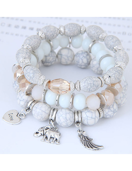 Trendy White Elephant&wings Decorated Multi-layer Bracelet