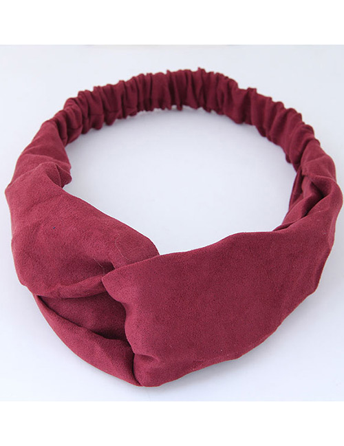 Fashion Claret Red Pure Color Decorated Headband