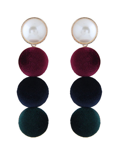 Elegant Black+red Balls&pearls Decorated Long Earrings