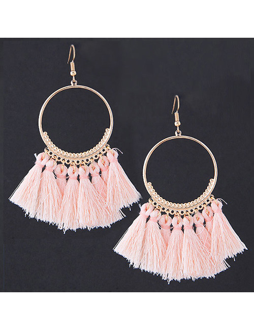 Vintage Pink Circular Ring Decorated Rassel Earrings