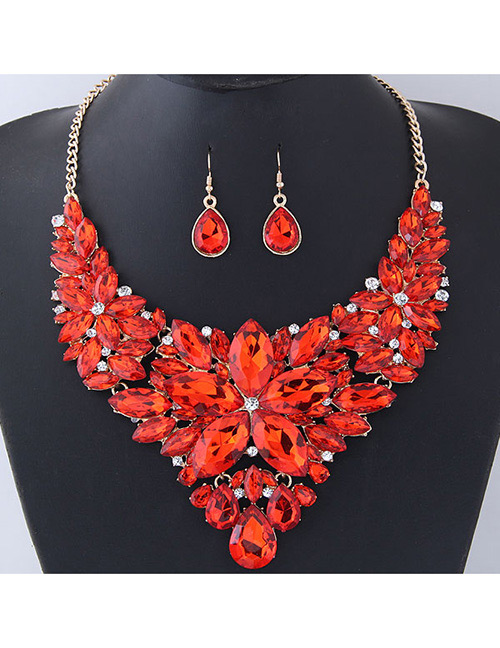 Fashion Red Gemstone Decorated Pure Color Jewelry Sets